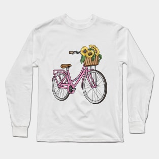 Women's bike with Basket Flowers Long Sleeve T-Shirt